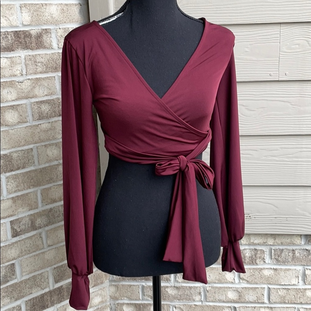 Maroon Cropped Wrap Top
